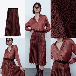 Zara animal printed pleated Marsala skirt.